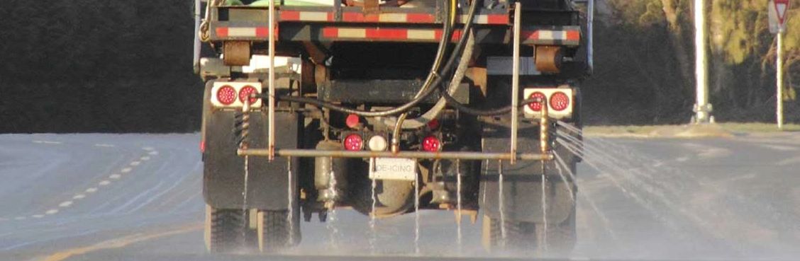 BPS Brine truck applying liquid salt brine to a roadway